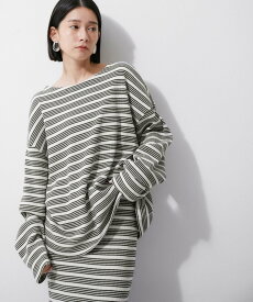 ADAM ET ROPE' FEMME 【Miller for ADAM ET ROPE'】別注WAFFLE L/S BORDER TEE アダムエロペ トップス カットソー・Tシャツ ホワイト グリーン【送料無料】