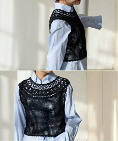 JOURNAL STANDARD 《予約》CROCHET VEST ジャーナル スタンダード トップス ベスト・ジレ ブラック ホワイト【送料無料】