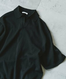 【SALE／25%OFF】URBAN RESEARCH DOORS リネン混ハイゲージ スキッパーニットポロシャツ アーバンリサーチドアーズ トップス ポロシャツ ブルー ブラック【送料無料】