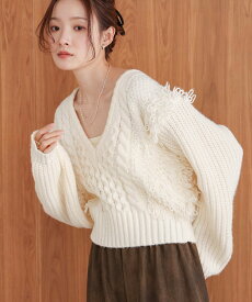 【SALE／40%OFF】Bab フリンジバルキーニットトップス バブ / ブージュルード トップス ニット グレー ホワイト【送料無料】