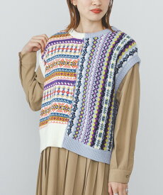 【SALE／30%OFF】BEAMS HEART WOMEN BEAMS HEART/ フェアアイル柄 ベスト ビームス ハート トップス ベスト・ジレ ネイビー