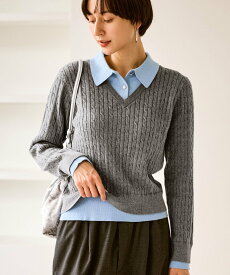 ROPE' PICNIC 【新色追加】フェイクレイヤードニットプルオーバー ロペピクニック トップス ニット ブラウン グレー ネイビー【送料無料】