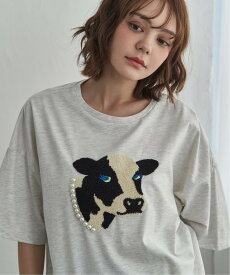 【SALE／10%OFF】notch. パールネックレス ウシ サガラ刺繍Tシャツ ノッチ トップス カットソー・Tシャツ グレー