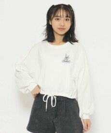 【SALE／20%OFF】PINK-latte ドロスト裾ワッペンデザインロングTシャツ ピンク ラテ トップス カットソー・Tシャツ ホワイト グリーン ブルー