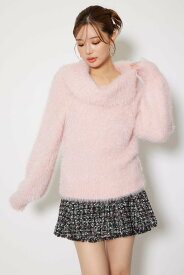 rienda 2WAYファーライクジャガードニットトップス リエンダ トップス ニット ピンク ベージュ ブラック【送料無料】