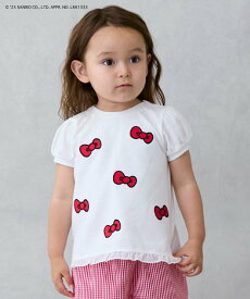 【SALE／60%OFF】petit main 【サンリオキャラクターズ】リボンアップリケTシャツ ナルミヤオンライン トップス カットソー・Tシャツ グレー ネイビー ホワイト
