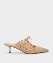 CHARLES & KEITH レザーエンブロイダリー ヒールミュール チャールズアンドキース シューズ・靴 ミュール ベージュ ホ…