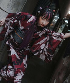 Nico@ntique ニコアンティーク 浴衣 3点セット チューリップと蛇の抱擁・ボルドー Fサイズ ウタタネ 着物・浴衣・和装小物 浴衣【送料無料】