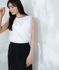 NATURAL BEAUTY BASIC ノースリーブチュールレイヤードカットソー ナチュラルビューティベーシック トップス カットソー・Tシャツ ブラック グレー ホワイト【送料無料】