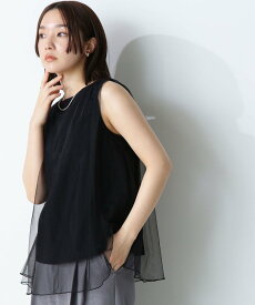 NATURAL BEAUTY BASIC ノースリーブチュールレイヤードカットソー ナチュラルビューティベーシック トップス カットソー・Tシャツ ブラック グレー ホワイト【送料無料】