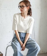 【SALE／39%OFF】La-gemme 五分袖サマーニット ラジュール トップス ニット ベージュ ピンク ホワイト ブ…