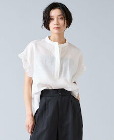 Liesse 【定番】リネンギャザースリーブブラウス リエス トップス シャツ・ブラウス ホワイト ピンク ブラック ブルー ベージュ【送料無料】