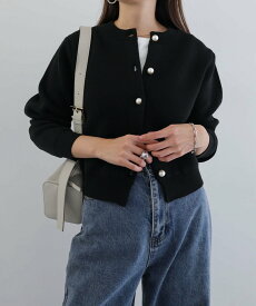 【SALE／10%OFF】andme パールボタン 長袖 ニット カーディガン アンドミー トップス カーディガン ブラック ブラウン ホワイト グレー ネイビー【送料無料】