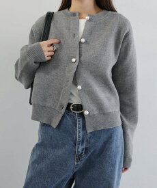 andme パールボタン 長袖 ニット カーディガン アンドミー トップス カーディガン ブラック ブラウン ホワイト グレー【送料無料】