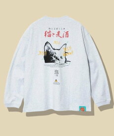 go slow caravan メランジェ G/D 猫と麦酒 ロングスリーブ BIG TEE (MENS/WOMENS) ゴースローキャラバン トップス カットソー・Tシャツ ブラック グレー【送料無料】