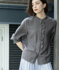 【SALE／30%OFF】OPAQUE.CLIP フロントフリルブラウス【洗濯機OK】 オペークドットクリップ トップス シャツ・ブラウス グレー ワインレッド ネイビー【送料無料】