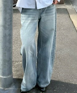 Chikashitsu + �yChikashitsu +�zbrush wide leg denim pants �l�o�[�}�C���h�U�G�b�N�X���[�^�`�J�V�c�v���X �p���c �W�[���Y�E�f�j���p���c �u���[ �C�G���[ �u���b�N�y���������z
