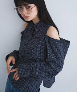�ySALE�^30%OFF�zCODE A dots open shoulder shirts �R�[�h�G�[ �g�b�v�X �V���c�E�u���E�X �u���b�N �l�C�r�[�y���������z