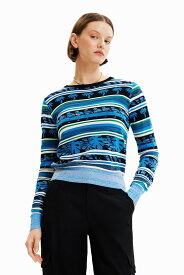 【SALE／50%OFF】Desigual トロピカル 装飾柄 セーター デシグアル トップス ニット ブルー【送料無料】
