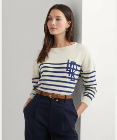 LAUREN RALPH LAUREN ロゴ ストライプド コットン ボートネック セーター ラルフローレン トップス ニット ブラウン【送料無料】