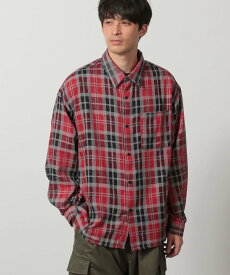 【SALE／33%OFF】LAKOLE メッシュチェックシャツ長袖 ラコレ トップス シャツ・ブラウス グレー ネイビー レッド