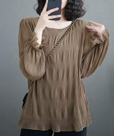 【SALE／30%OFF】miniministore シャーリングブラウス 長袖トップス韓国風 ミニミニストア トップス シャツ・ブラウス ブラック ベージュ ブラウン グリーン グレー ネイビー ホワイト