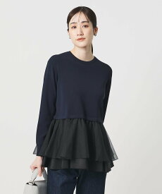 【SALE／40%OFF】UNITED ARROWS オーガンジー フリルコンビ ニット -ウォッシャブル- ユナイテッドアローズ トップス ニット ブラック ネイビー ホワイト【送料無料】