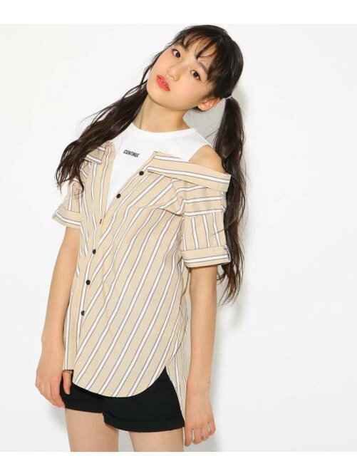 Pink Latte 肩あきシャツレイヤードトップス Rakuten Fashion 楽天