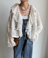 DouDou レースボレロシャツ ドゥドゥ トップス シャツ・ブラウス ホワイト ブラック【送料無料】