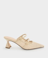 CHARLES & KEITH ラフィア スカルプチュラルヒール ポインテッドミュール チャールズアンドキース シュー…
