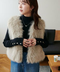 Discoat 【ご好評につき新色追加】ショートファーベスト ディスコート トップス ベスト・ジレ ベージュ ブラウン ホワイト【送料無料】