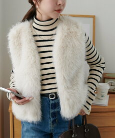 Discoat 【ご好評につき新色追加】ショートファーベスト ディスコート トップス ベスト・ジレ ベージュ ブラウン ホワイト【送料無料】