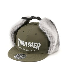 THRASHER THRASHER/(U)MAG LOGO 平ツバ フライトキャップ スラッシャー　バイ　リフルページ 帽子 キャップ カーキグリーン ブラック【送料無料】