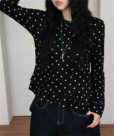 【SALE／20%OFF】SHEENA ソフトタッチドットフリルトップス ディアベル トップス カットソー・Tシャツ ブラック ホワイト