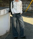【Chikashitsu +】pigment cut off shirt / クロップド 長袖 シャツ