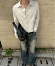 【Chikashitsu +】pigment cut off shirt / クロップド 長袖 シャツ