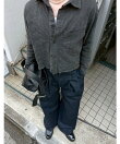 【Chikashitsu +】pigment cut off shirt / クロップド 長袖 シャツ
