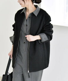 【SALE／50%OFF】quaranciel quaranciel: ノーカラー パイピング ジップ コート シップス ジャケット・アウター その他のジャケット・アウター ベージュ ブラック【送料無料】
