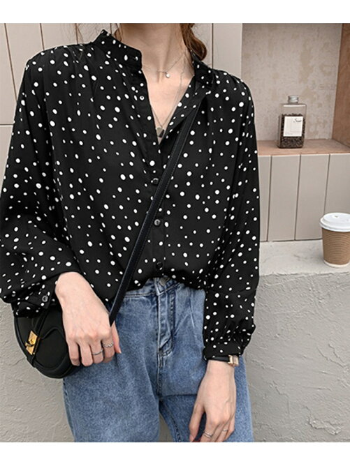 Grandeir ドット柄ノーカラーシフォンブラウス Rakuten Fashion 楽天ファッション 旧楽天ブランドアベニュー Cp9786