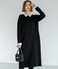 【SALE／20%OFF】23区 【洗える/吊り干しOK】ヴィスコースストレッチ レース襟 ワンピース ニジュウサンク ワンピース・ドレス ワンピース ネイビー ブラック【送料無料】