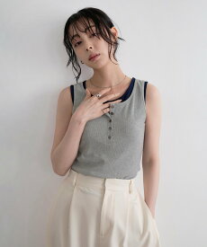 【SALE／10%OFF】LIAN ヘンリーネックカップ付きレイヤードタンク リアン トップス ノースリーブ・タンクトップ グレー ブラック ブラウン