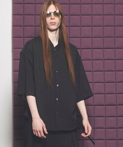 MAISON SPECIAL Dryamundsen KIMONO V-collar Prime-Over Side Gathers Short Sleeve Shirt ���]���X�y�V���� �g�b�v�X �V���c�E�u���E�X �u���b�N �O���[�y���������z