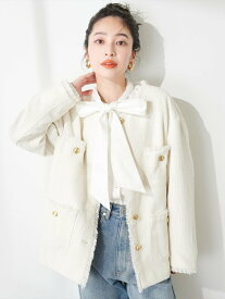 【SALE／50%OFF】natural couture ツイードジャケット ナチュラルクチュール ジャケット・アウター その他のジャケット・アウター ホワイト レッド【送料無料】