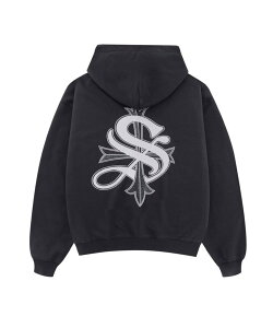 SUPPLIER �ySUPPLIER�z2-Tone Rhinestone Cross Zip Hoodie �l�o�[�}�C���h�U�G�b�N�X���[�^�`�J�V�c�v���X �g�b�v�X �p�[�J�[�E�t�[�f�B�[ �u���b�N�y���������z