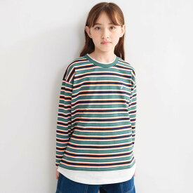 NAUTICA 【NAUTICA/ノーティカ】マルチボーダーレイヤード長袖Tシャツ ブランシェス トップス カットソー・Tシャツ グリーン オレンジ