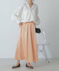 【SALE／50%OFF】NANO universe サテンギャザースカート(セットアップ可) ナノユニバース スカート ミディアムスカート グレー オレンジ