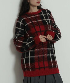【SALE／50%OFF】WEGO LADY'S シャギーパターンニットBIGプルオーバー ウィゴー トップス ニット レッド グレー