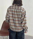 配色ロゴレーヨン混チェックシャツ