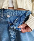 アシンメトリーストレートデニムパンツ