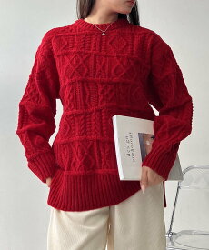 【SALE／51%OFF】AS KNOW AS plus ♪ランダムアラン ロング丈ニットプルオーバー アズノゥアズプラス トップス ニット ベージュ イエロー レッド ブルー【送料無料】